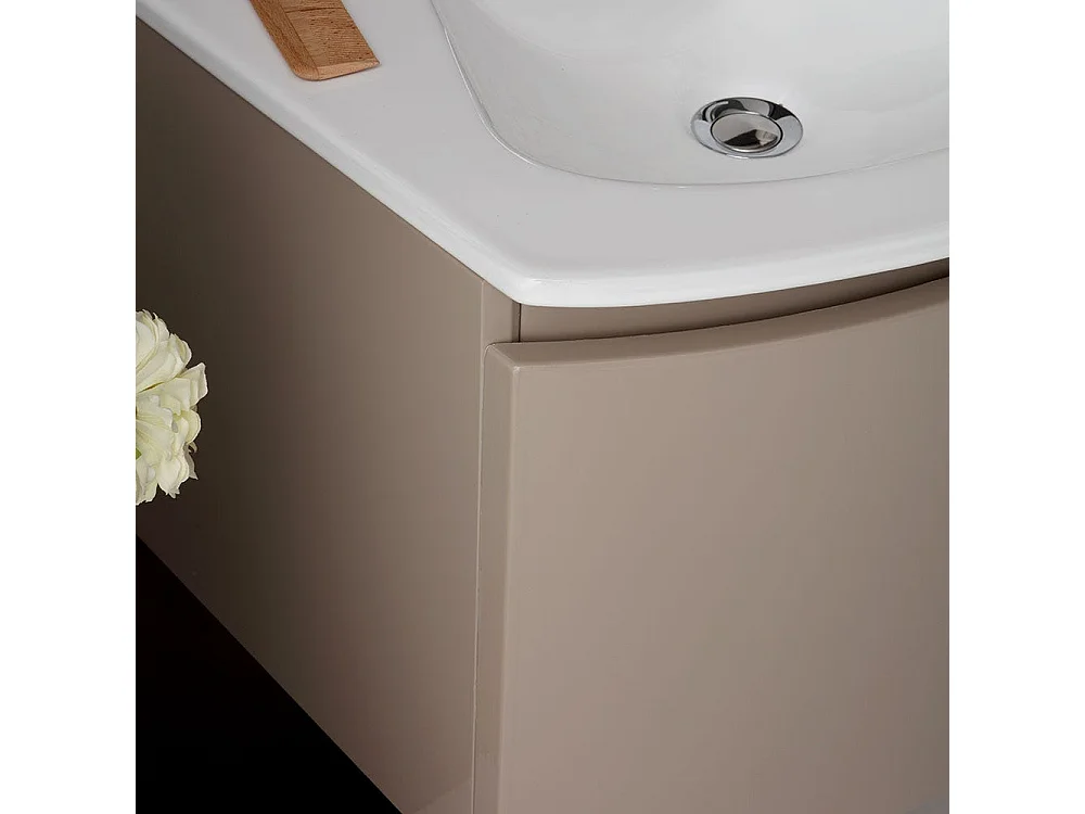 Armoire De Toilette Suspendue Courbe 62 Cm Cappuccino Brillant Miroir Rectangulaire | Riva