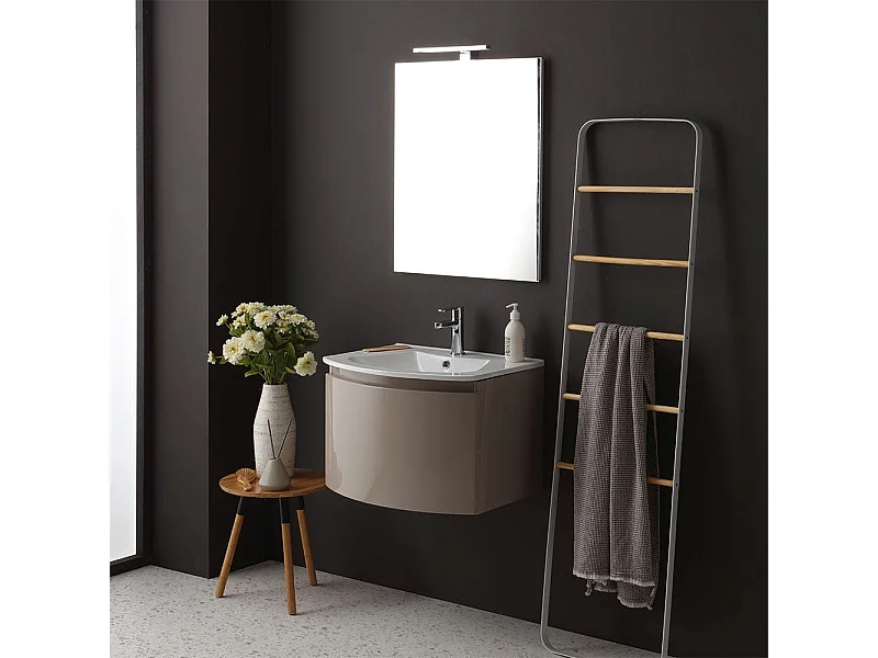 Armoire De Toilette Suspendue Courbe 62 Cm Cappuccino Brillant Miroir Rectangulaire | Riva