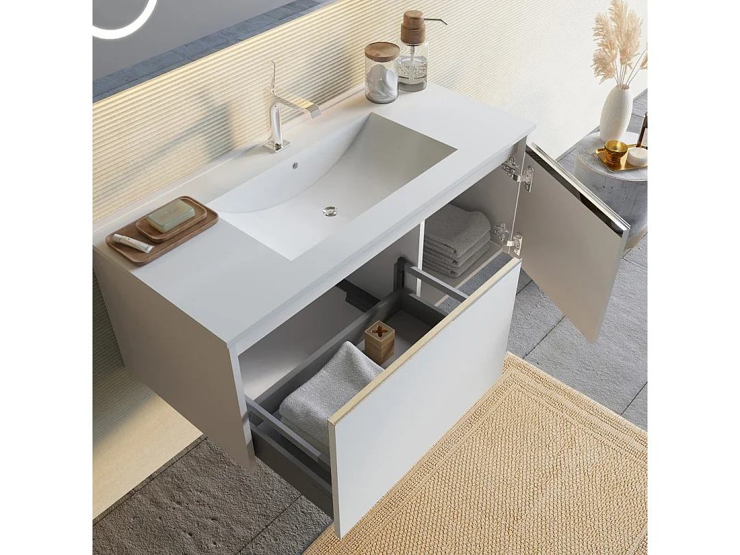 Armoire De Salle De Bains Murale Blanche De 100 Cm, Miroir Tactile Et Horloge | Monaco