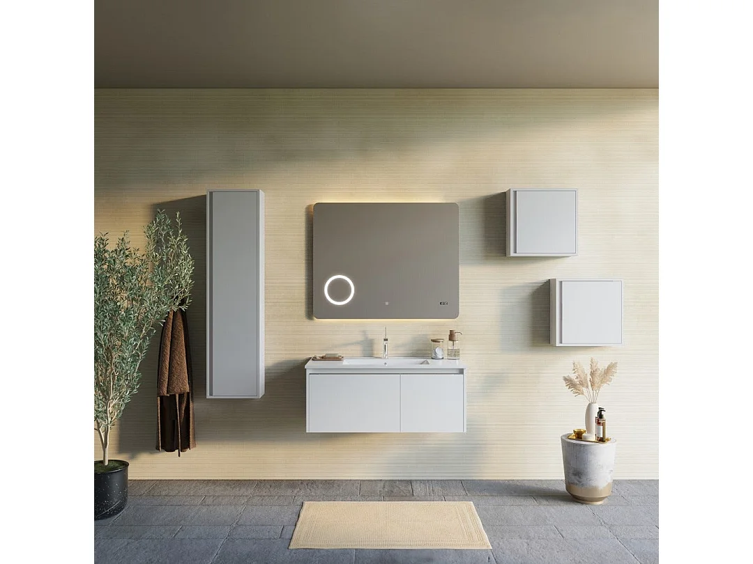 Armoire De Salle De Bains Murale Blanche De 100 Cm, Miroir Tactile Et Horloge | Monaco