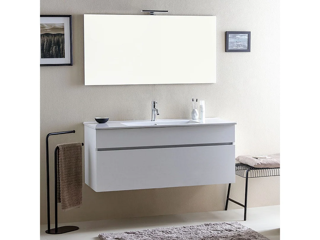 Meuble De Salle De Bains Moderne Blanc Avec Lavabo De 120 Cm Et Miroir | Sole
