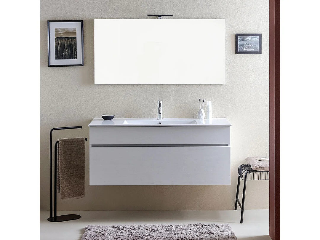 Meuble De Salle De Bains Moderne Blanc Avec Lavabo De 120 Cm Et Miroir | Sole