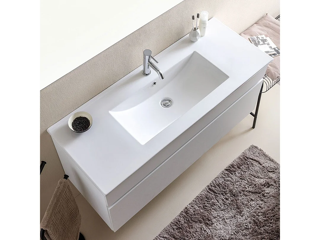 Meuble De Salle De Bains Moderne Blanc Avec Lavabo De 120 Cm Et Miroir | Sole