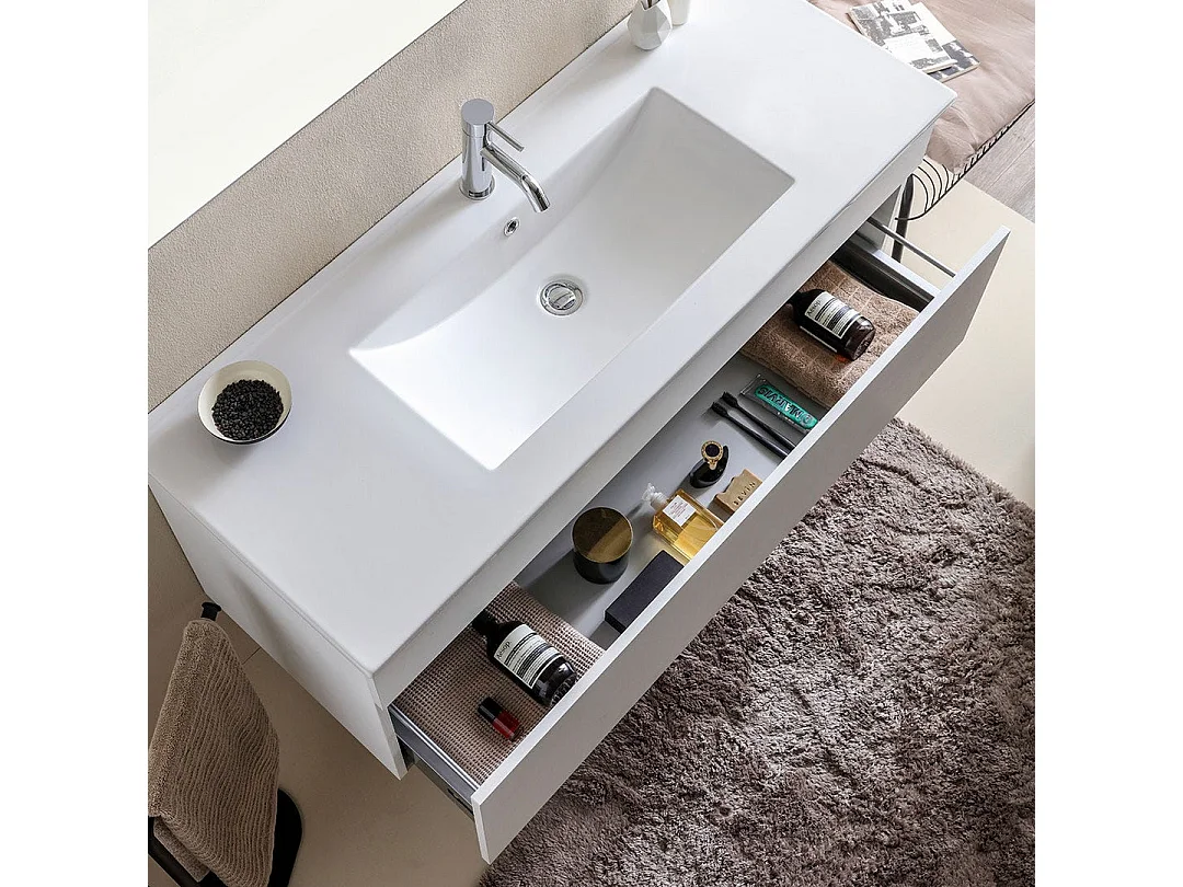 Meuble De Salle De Bains Moderne Blanc Avec Lavabo De 120 Cm Et Miroir | Sole
