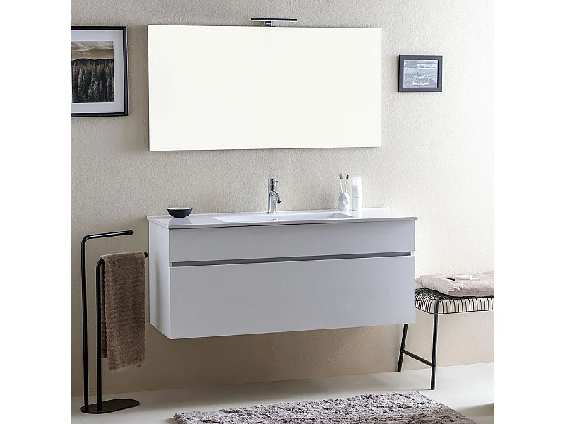 Meuble De Salle De Bains Moderne Blanc Avec Lavabo De 120 Cm Et Miroir | Sole