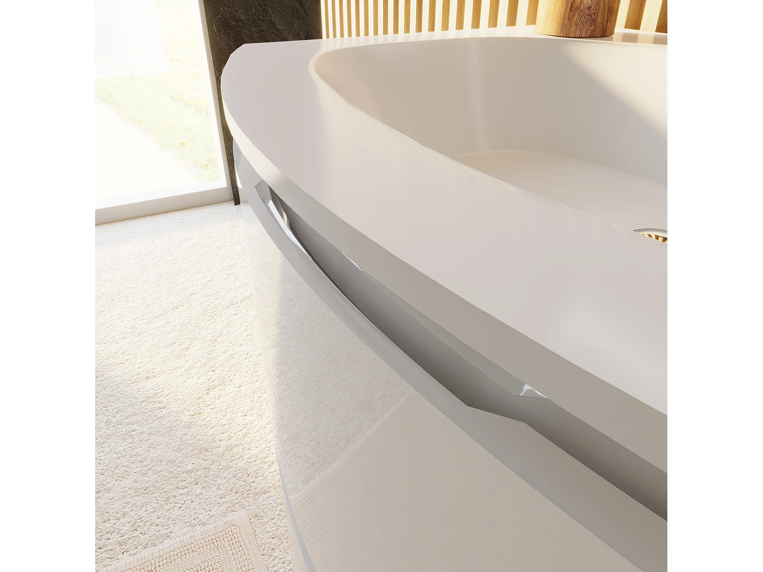 Meuble De Salle De Bain Mural Courbe 140 Cm Blanc Brillant Avec 2 Miroirs À Led | Los Angeles