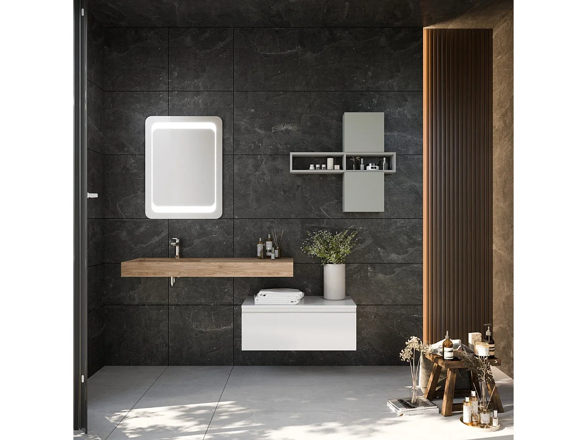 Composition Suspendue Pour Salle De Bain Avec Lavabo Hpl 100Cm Et Tiroir 80Cm | Diamante