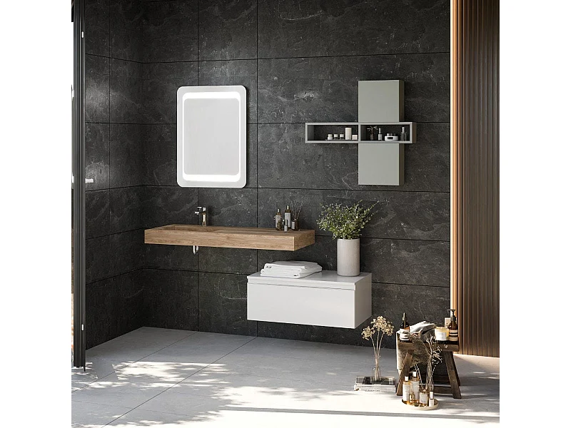 Composition Suspendue Pour Salle De Bain Avec Lavabo Hpl 100Cm Et Tiroir 80Cm | Diamante