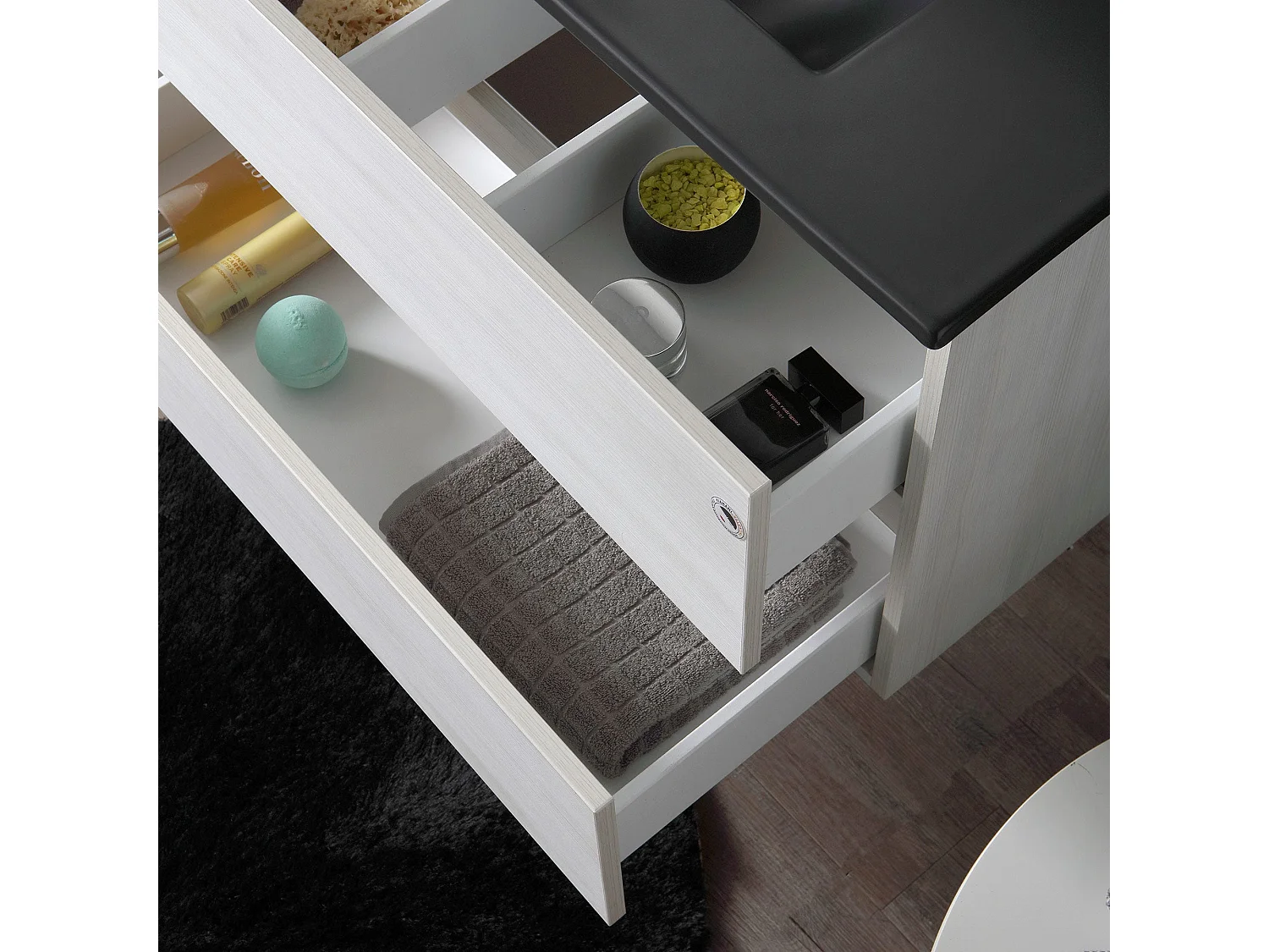 Meuble De Salle De Bain Suspendu 80Cm Blanc Avec Lavabo Noir Mat | Berlin