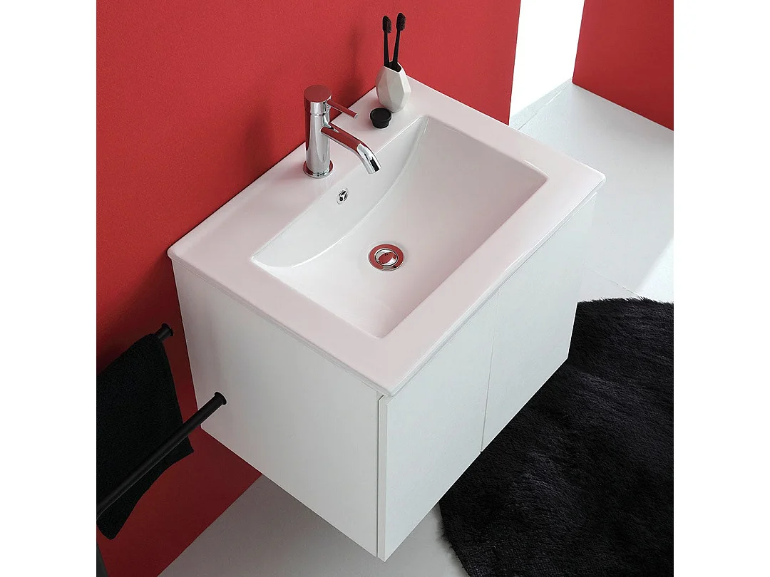 Meuble De Salle De Bain Suspendu 60Cm Avec 2 Portes Blanc Export Et Lavabo | Bilbao