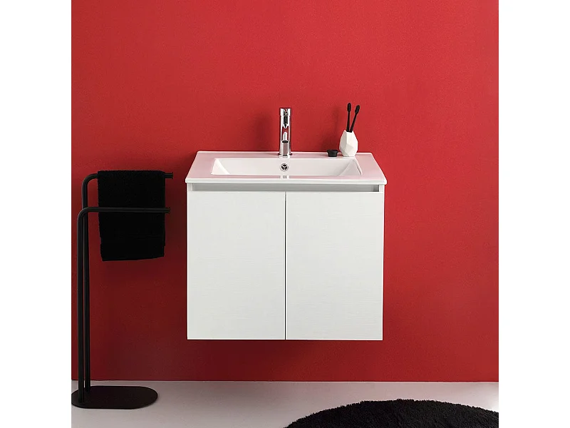 Meuble De Salle De Bain Suspendu 60Cm Avec 2 Portes Blanc Export Et Lavabo | Bilbao