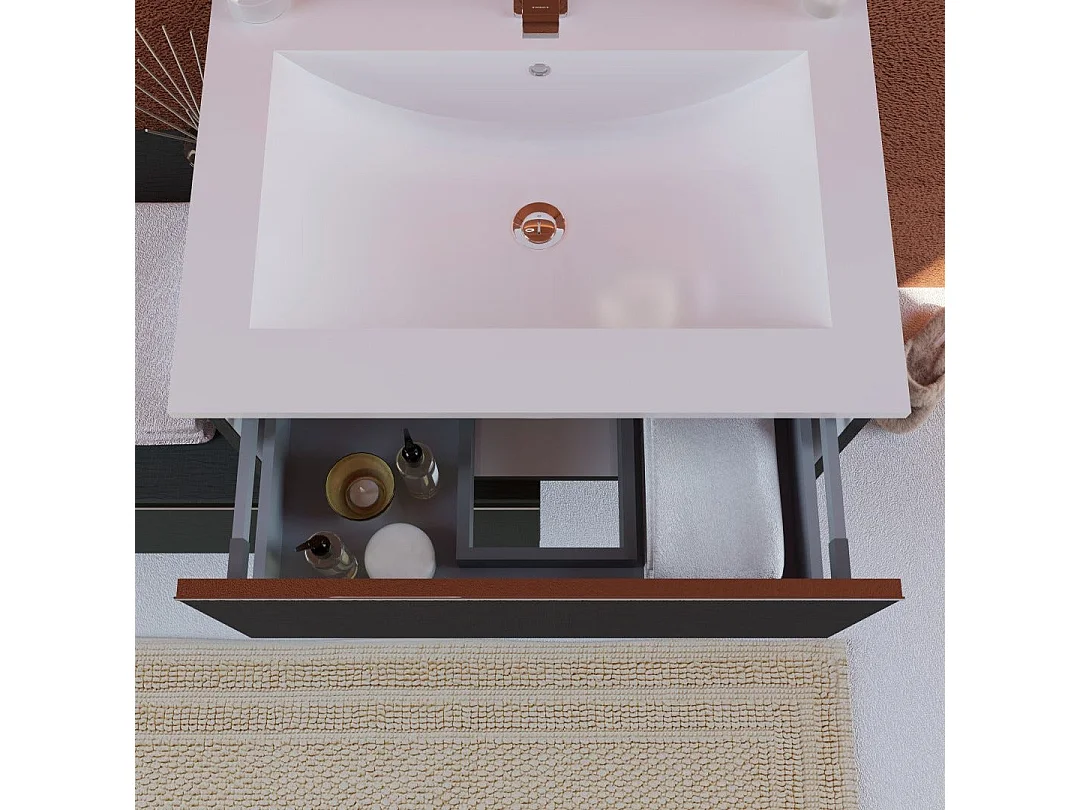 Armoire De Toilette Murale De 90 Cm, Gris Foncé, Avec Miroir Tactile 60X80 Led | Seattle