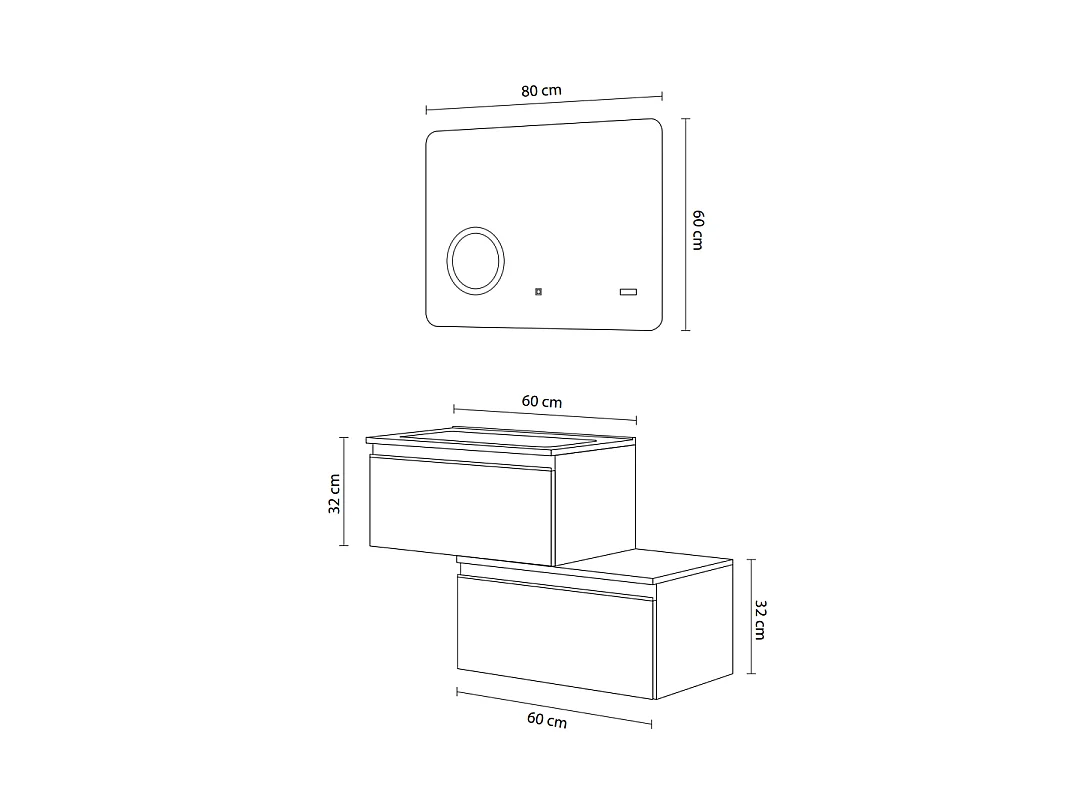 Armoire De Toilette Murale De 90 Cm, Gris Foncé, Avec Miroir Tactile 60X80 Led | Seattle