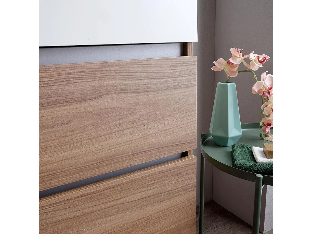 Meuble Salle De Bain 120Cm 2 Tiroirs Chêne Naturel Et Lavabo 1 Bac | Valentina