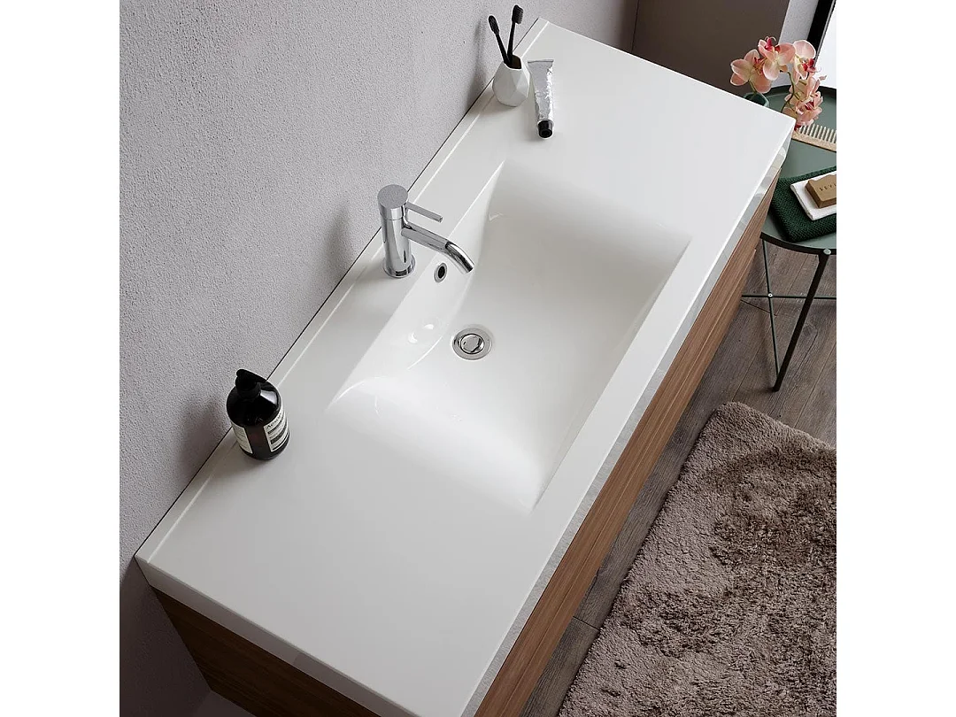 Meuble Salle De Bain 120Cm 2 Tiroirs Chêne Naturel Et Lavabo 1 Bac | Valentina