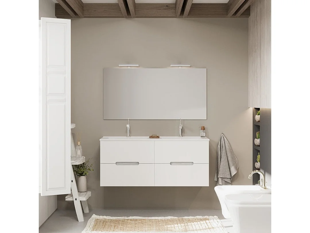 Meuble De Salle De Bain Blanc Et Gris 120Cm, 4 Tiroirs, Double Lavabo | Magnolia