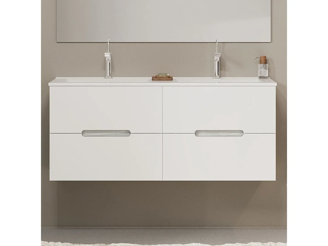 Meuble De Salle De Bain Blanc Et Gris 120Cm, 4 Tiroirs, Double Lavabo | Magnolia