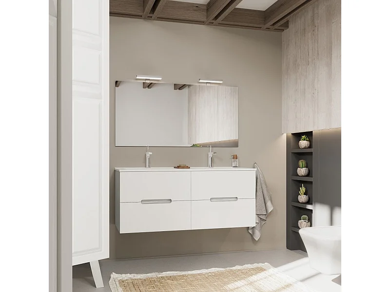 Meuble De Salle De Bain Blanc Et Gris 120Cm, 4 Tiroirs, Double Lavabo | Magnolia