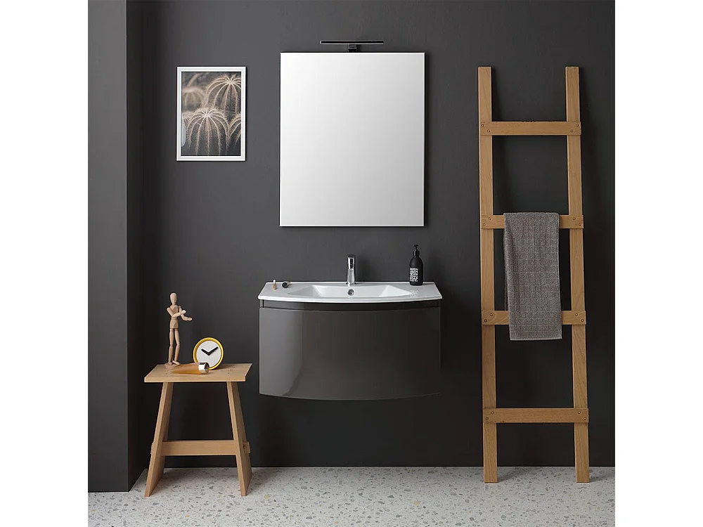 Armoire De Toilette Suspendue Courbe 82 Cm Gris Anthracite Brillant | Riva