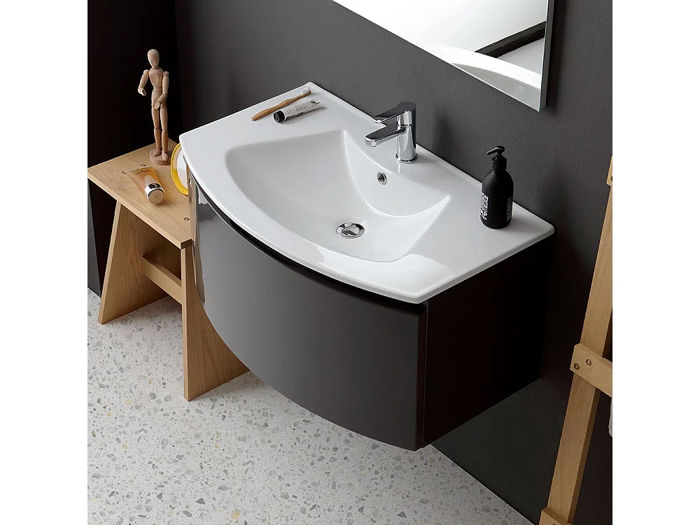 Armoire De Toilette Suspendue Courbe 82 Cm Gris Anthracite Brillant | Riva