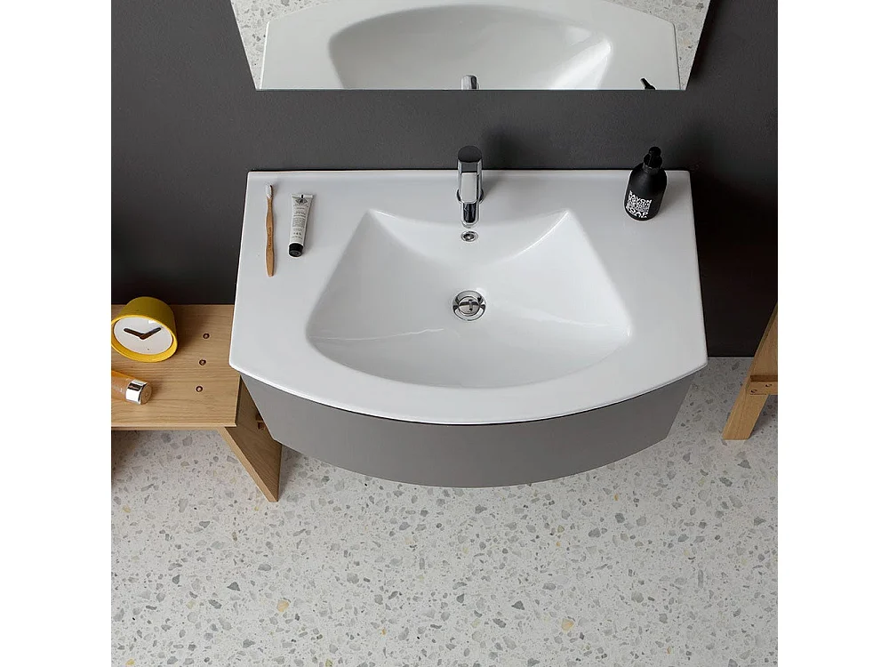 Armoire De Toilette Suspendue Courbe 82 Cm Gris Anthracite Brillant | Riva