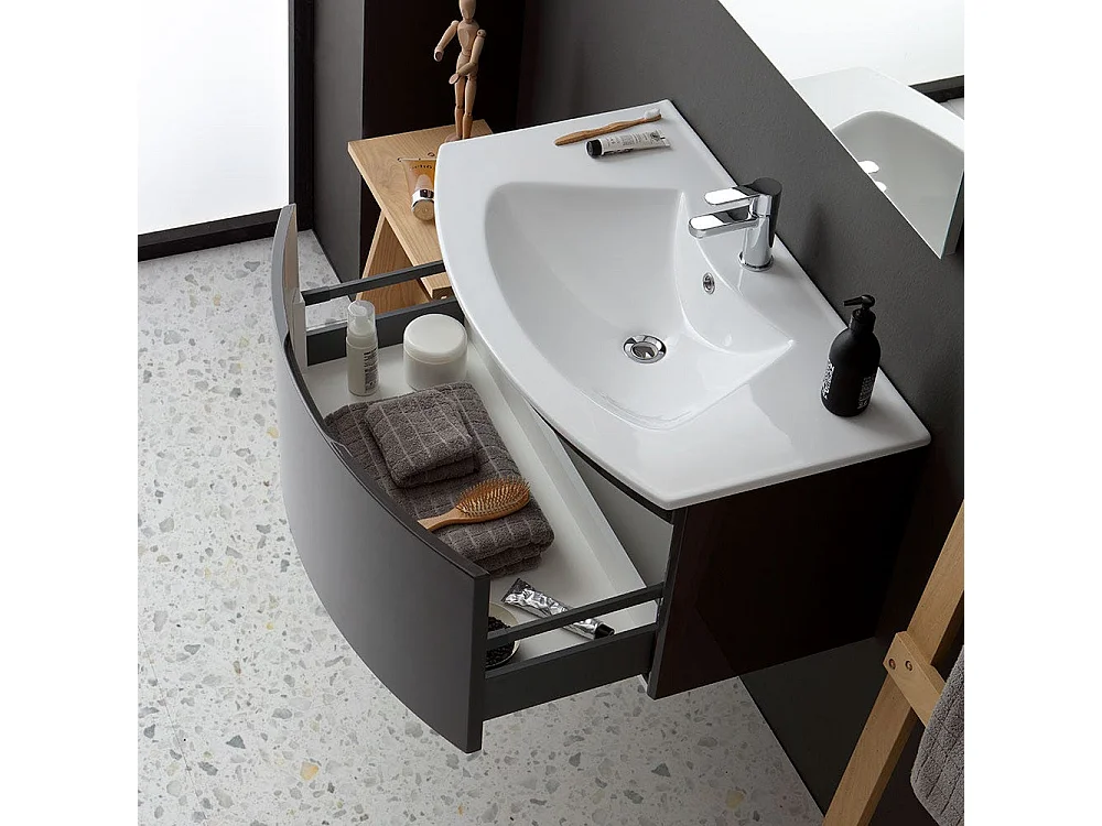 Armoire De Toilette Suspendue Courbe 82 Cm Gris Anthracite Brillant | Riva