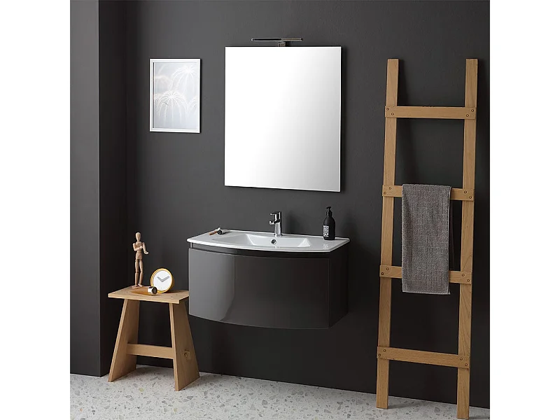 Armoire De Toilette Suspendue Courbe 82 Cm Gris Anthracite Brillant | Riva