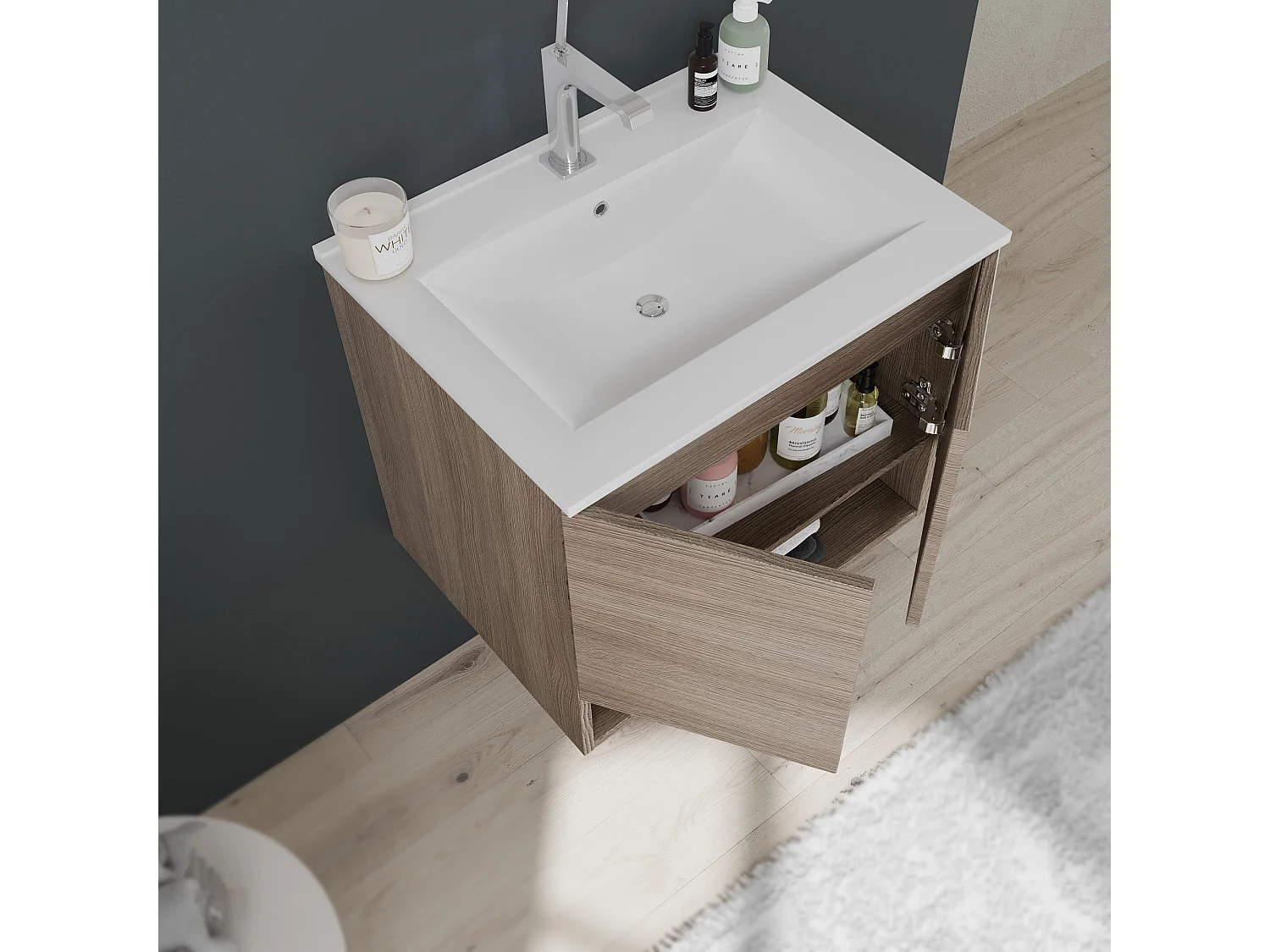 Armoire De Salle De Bains Murale 60 Cm Avec Portes Et Lavabo | Venezia