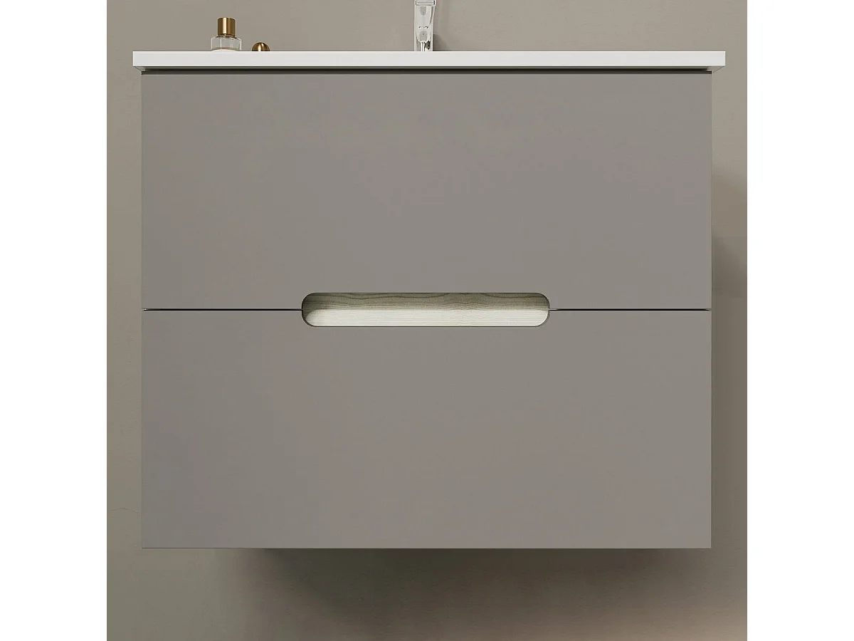 Meuble De Salle De Bain 60Cm Chêne Blanc Et 2 Tiroirs Gris Mat | Magnolia