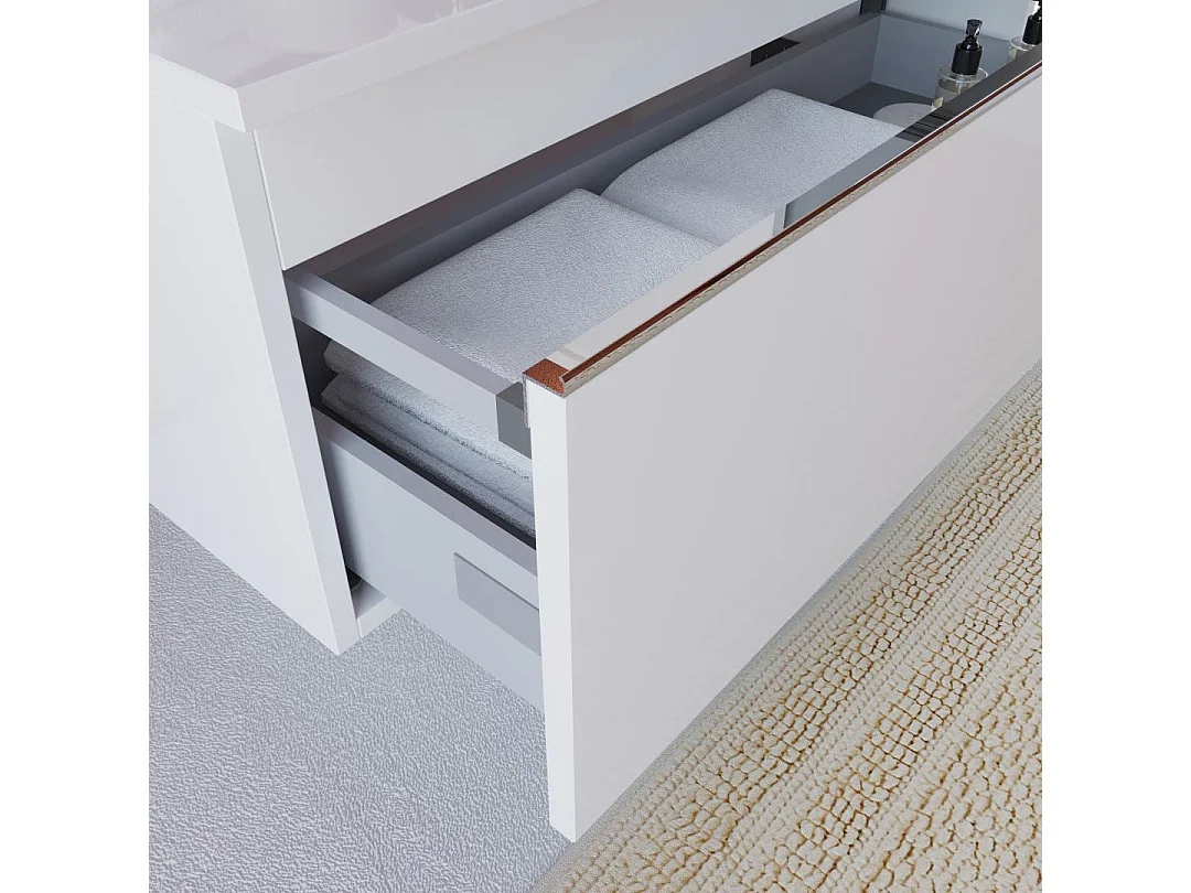 Meuble Salle De Bains 120 Cm À Suspendre, Blanc Mat, Avec Tiroir Excentré | Seattle