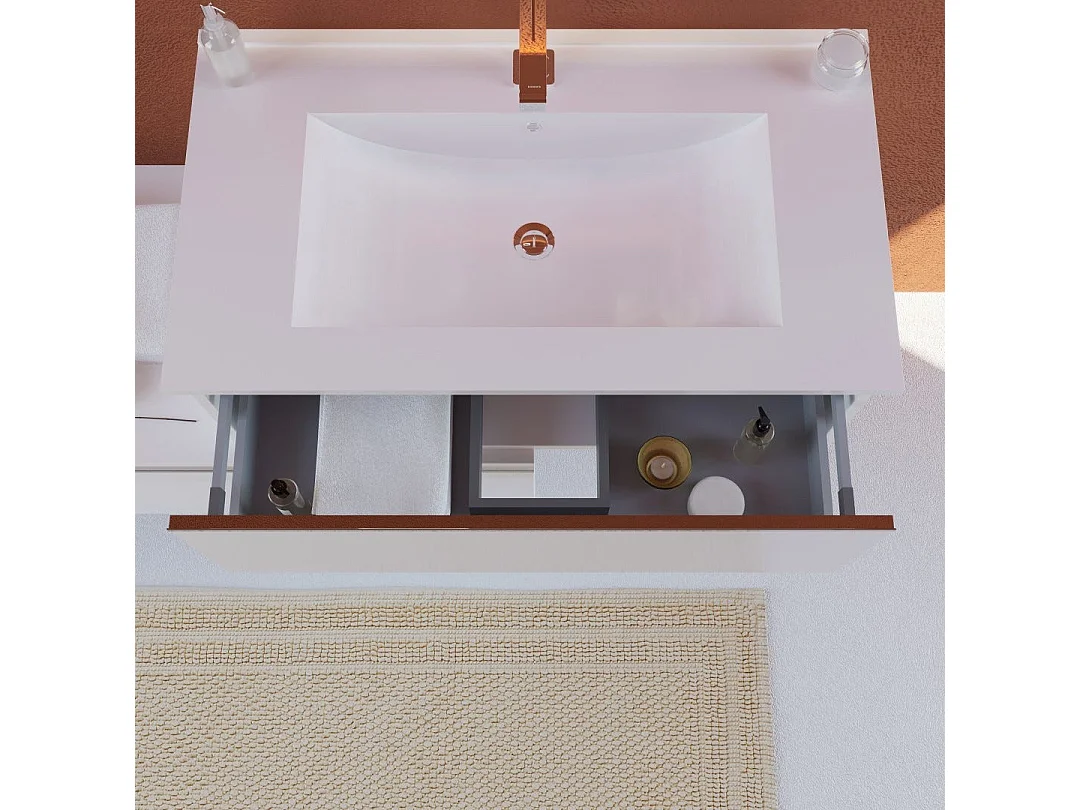 Meuble Salle De Bains 120 Cm À Suspendre, Blanc Mat, Avec Tiroir Excentré | Seattle