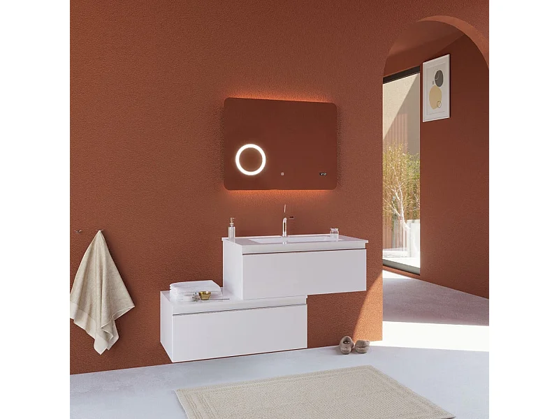 Meuble Salle De Bains 120 Cm À Suspendre, Blanc Mat, Avec Tiroir Excentré | Seattle