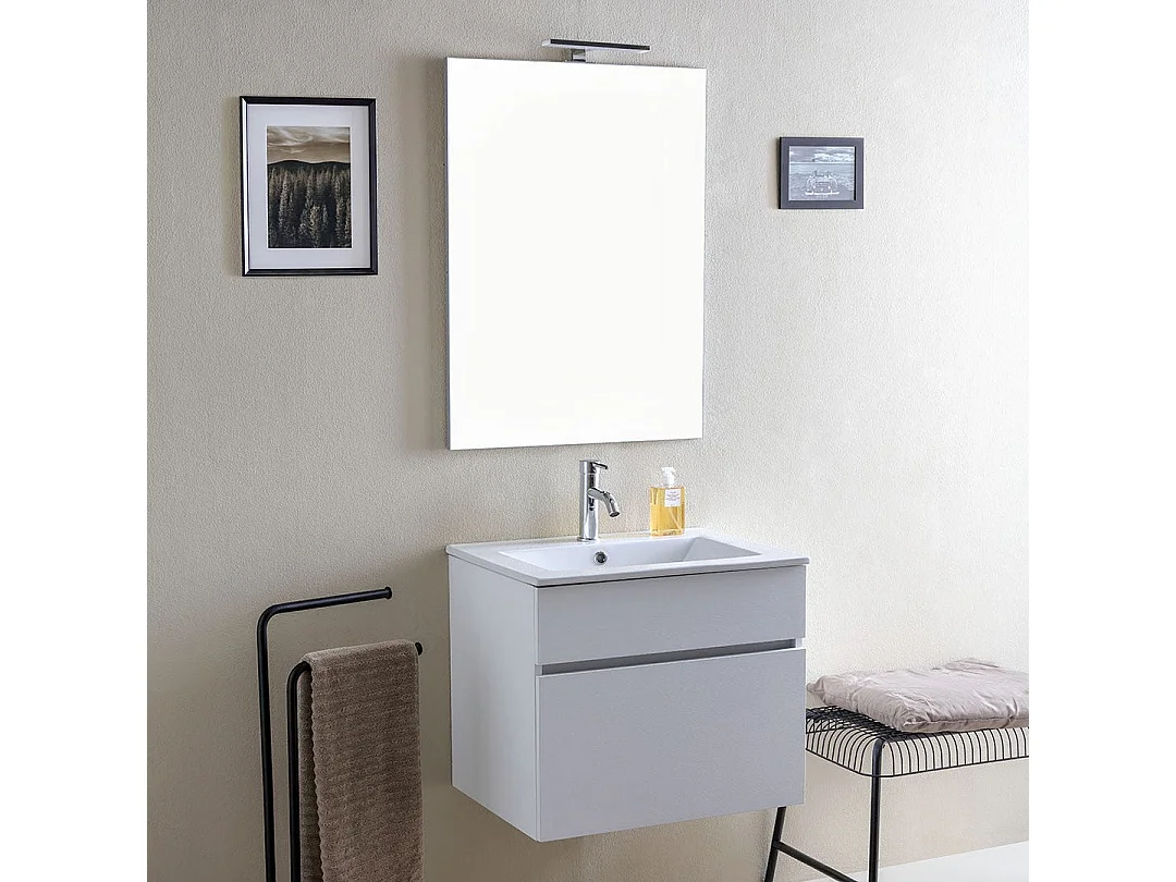 Meuble De Salle De Bain Suspendu 60 Cm Blanc Bois | Sole