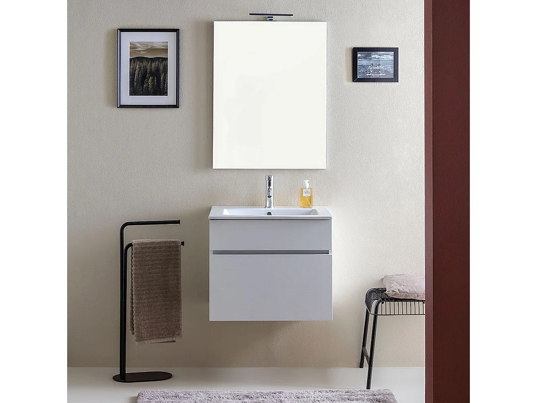 Meuble De Salle De Bain Suspendu 60 Cm Blanc Bois | Sole