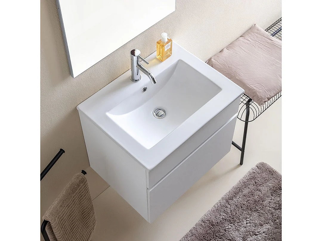 Meuble De Salle De Bain Suspendu 60 Cm Blanc Bois | Sole
