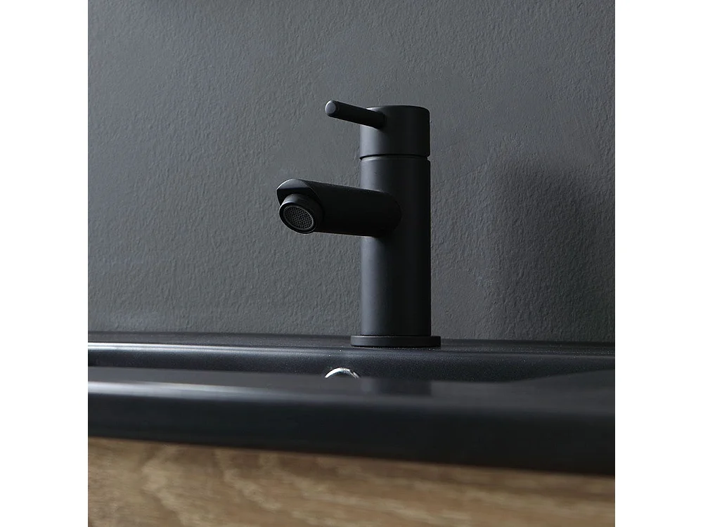 Meuble Suspendu Chêne Well Pour Salle De Bain 60Cm Avec Lavabo Noir Mat | Sole