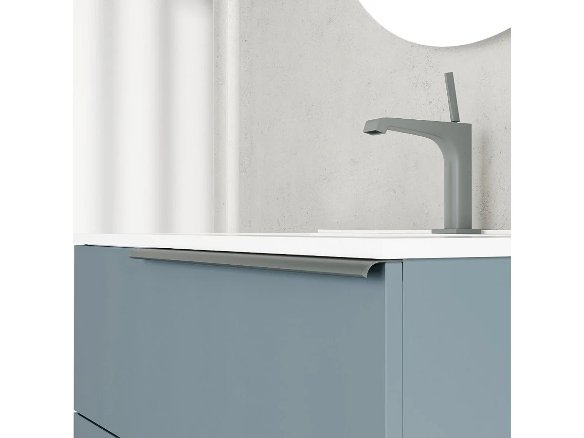 Meuble De Salle De Bain Sur Pied 80Cm 3 Tiroirs Bleu Clair Mat Et Miroir | New York