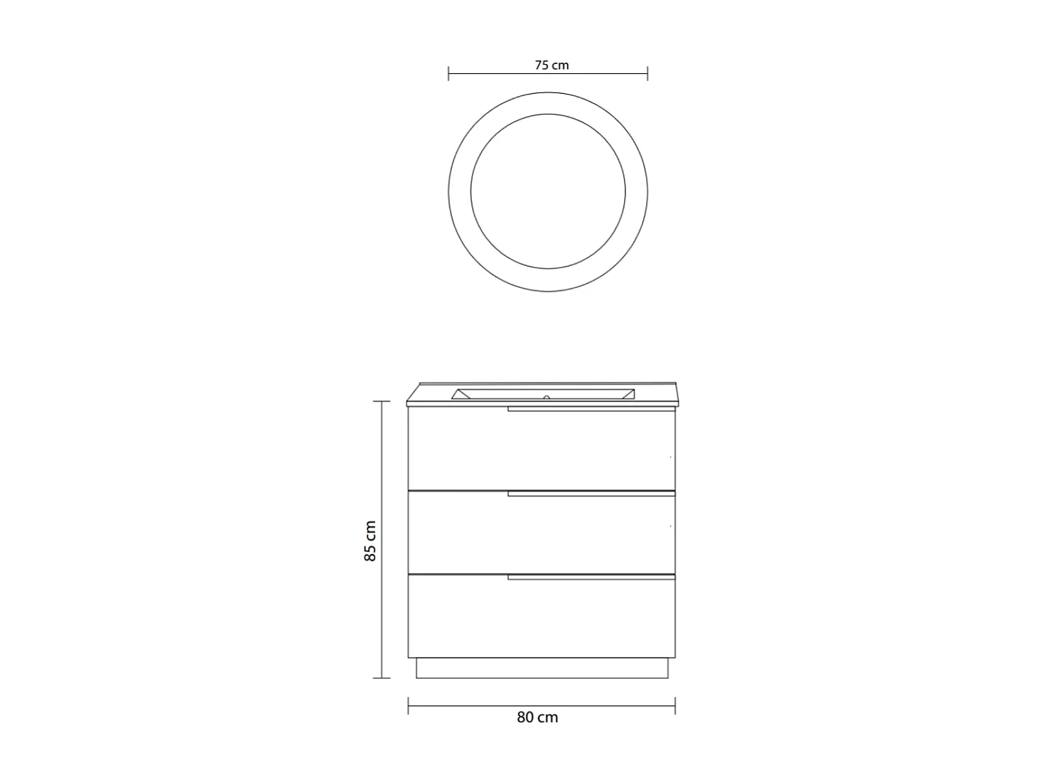 Meuble De Salle De Bain Sur Pied 80Cm 3 Tiroirs Bleu Clair Mat Et Miroir | New York