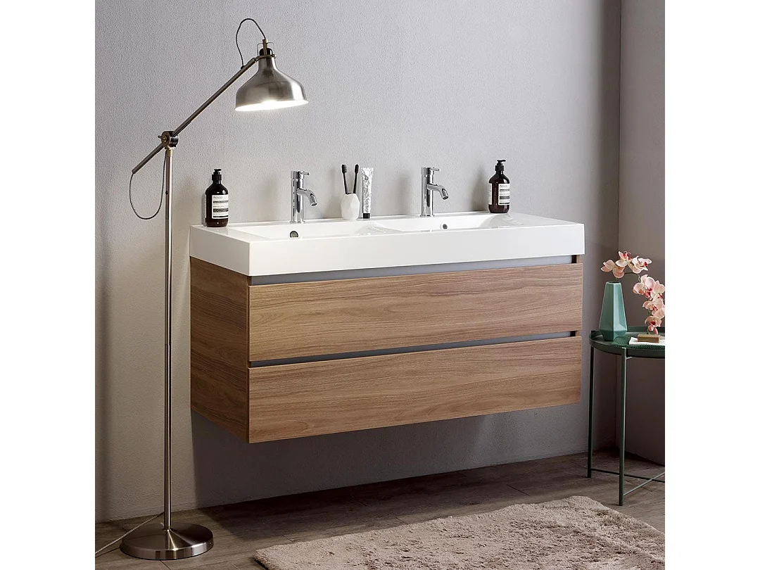 Meuble Salle De Bains 120Cm Chêne Naturel Avec 2 Tiroirs Fermeture Douce | Valentina