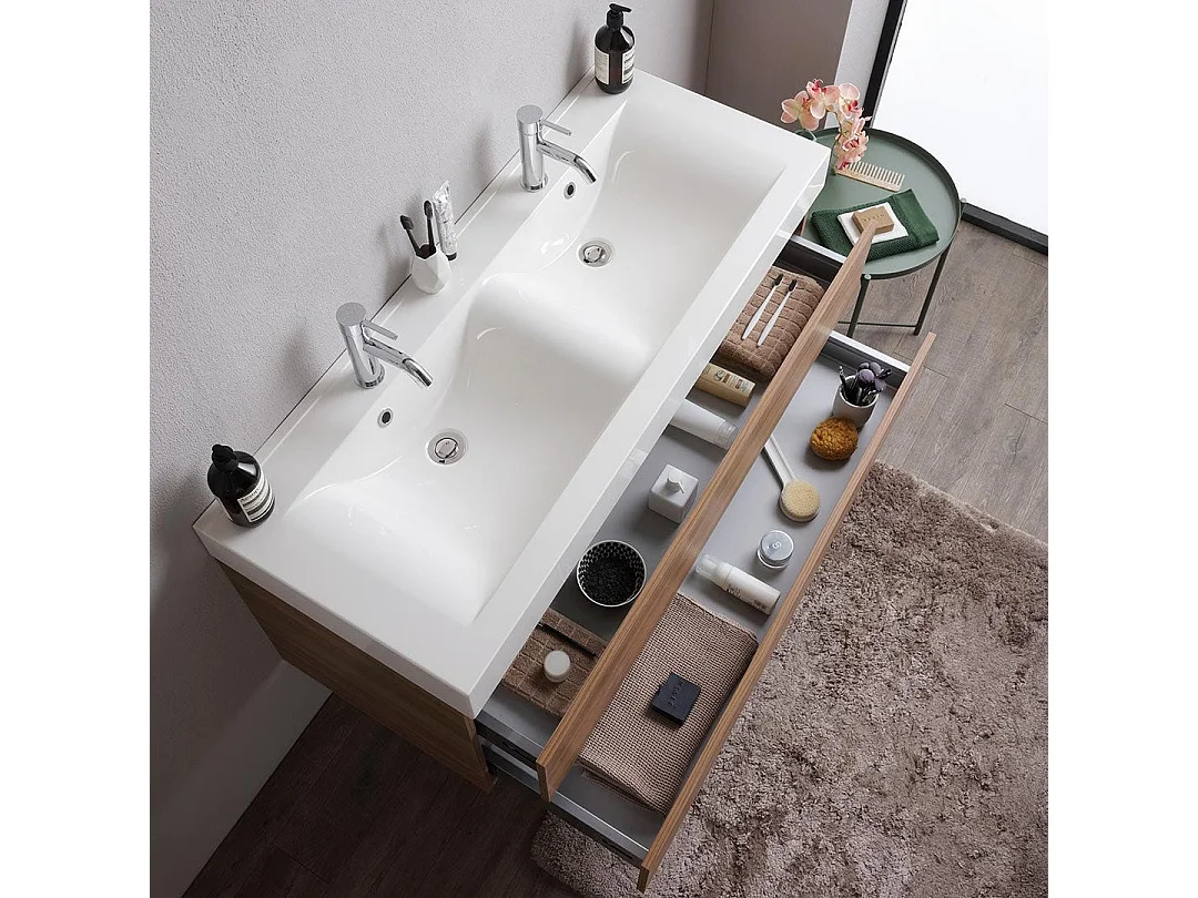 Meuble Salle De Bains 120Cm Chêne Naturel Avec 2 Tiroirs Fermeture Douce | Valentina