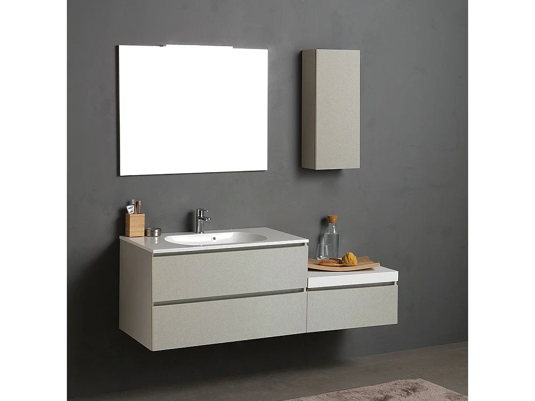 Mobilier De Salle De Bains Suspendu 150Cm Avec Tiroirs Et Meuble Suspendu Gris Perle | Valentina