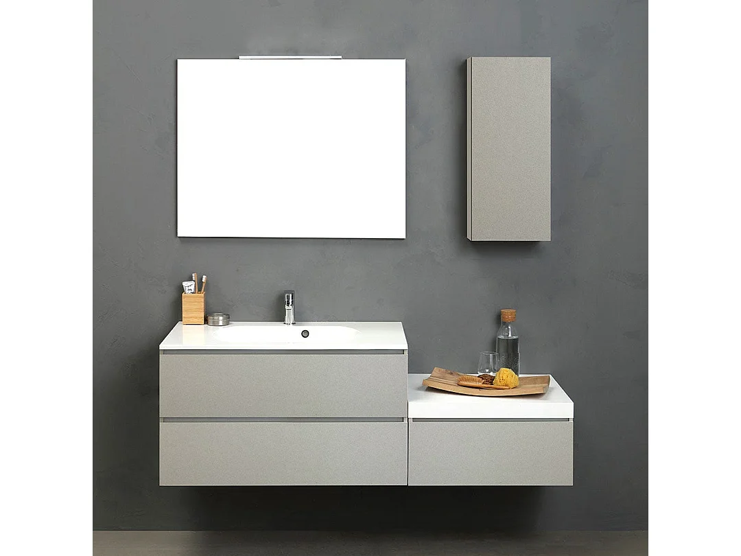 Mobilier De Salle De Bains Suspendu 150Cm Avec Tiroirs Et Meuble Suspendu Gris Perle | Valentina