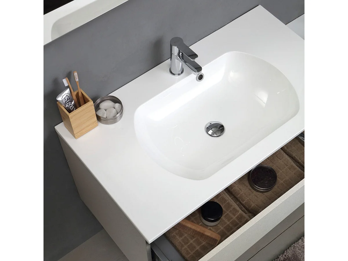 Mobilier De Salle De Bains Suspendu 150Cm Avec Tiroirs Et Meuble Suspendu Gris Perle | Valentina