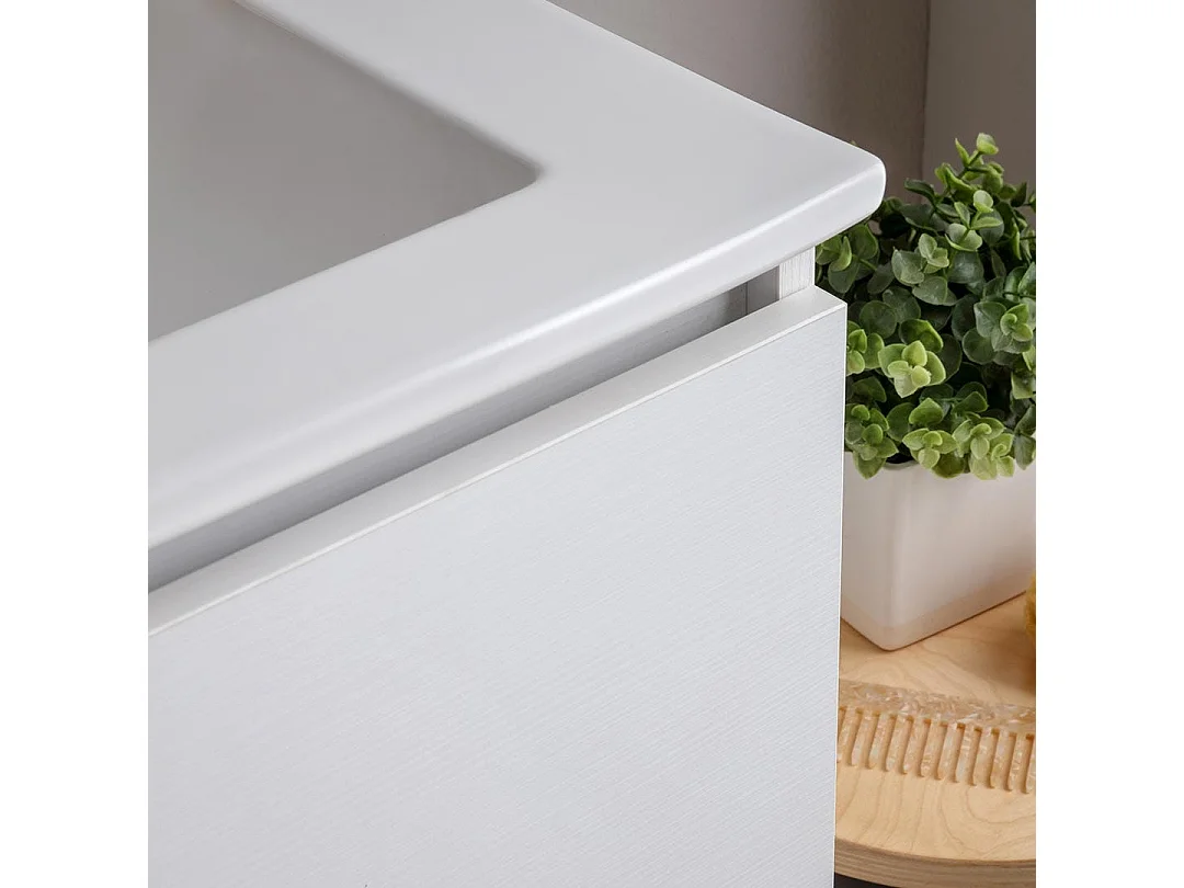 Meuble De Salle De Bains Suspendu 120Cm Blanc Avec Portes Et Double Lavabo | Bilbao