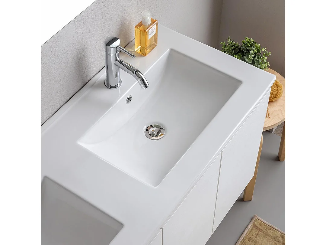 Meuble De Salle De Bains Suspendu 120Cm Blanc Avec Portes Et Double Lavabo | Bilbao