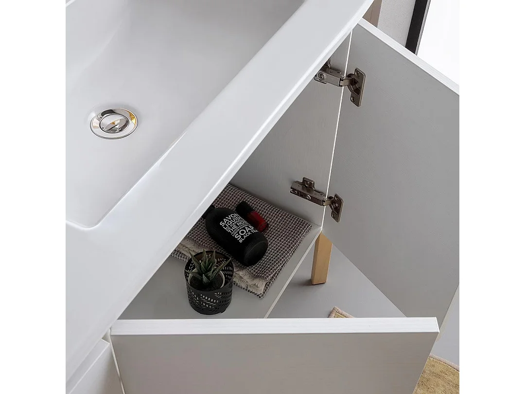 Meuble De Salle De Bains Suspendu 120Cm Blanc Avec Portes Et Double Lavabo | Bilbao