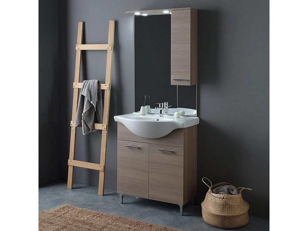 Meuble De Salle De Bain Avec Pieds Chromés 75Cm Chêne Naturel | Rimini