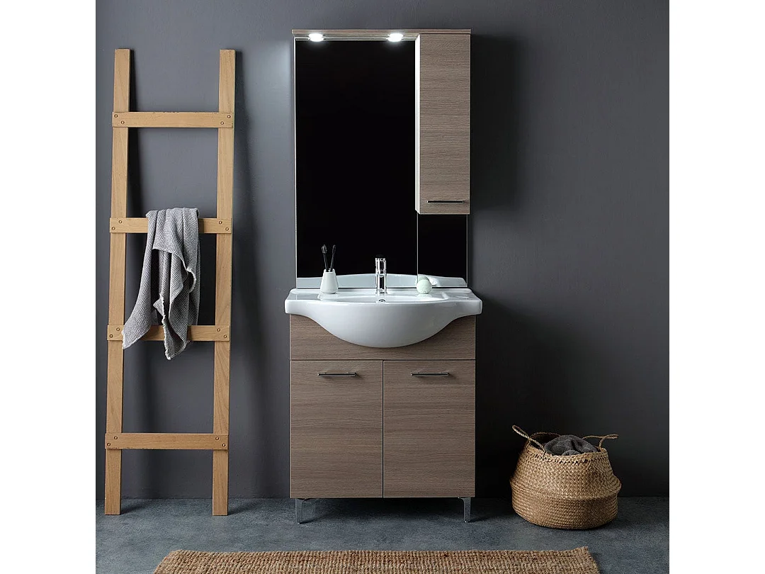 Meuble De Salle De Bain Avec Pieds Chromés 75Cm Chêne Naturel | Rimini