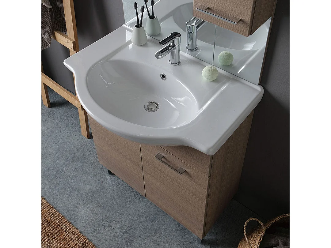 Meuble De Salle De Bain Avec Pieds Chromés 75Cm Chêne Naturel | Rimini