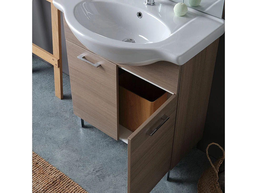 Meuble De Salle De Bain Avec Pieds Chromés 75Cm Chêne Naturel | Rimini